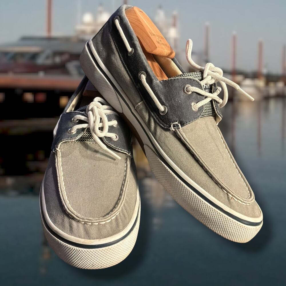 SPERRY Men's Sze10 M Grey/Navy Perfectly Worn In Top Sider Bahama ll Boat Shoes